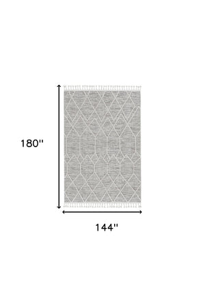 Homeroots 12' X 15' Gray And Ivory Geometric Area Rug  Polyester 375670