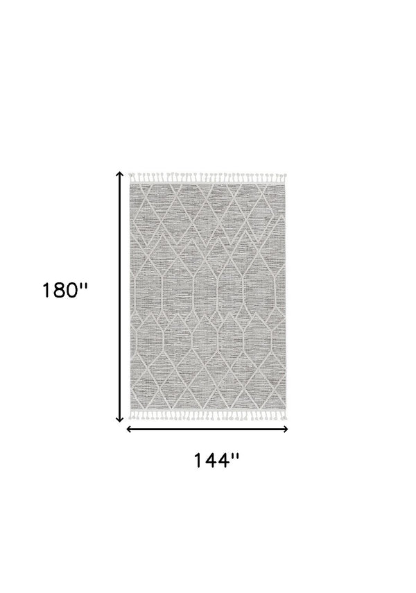 Homeroots 12' X 15' Gray And Ivory Geometric Area Rug  Polyester 375670