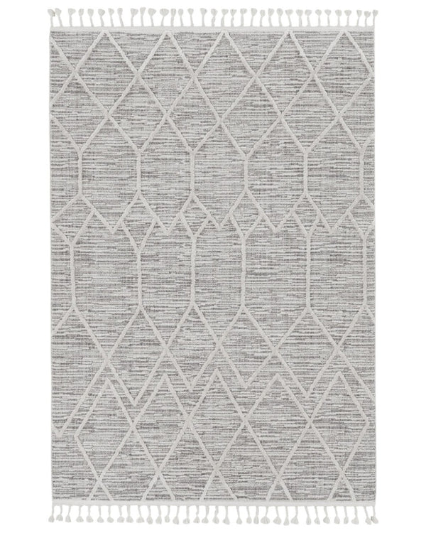 HomeRoots 12' Gray and Ivory Geometric Area Rug - Modern Design for Living Rooms, Durable Polyester, Easy Care 12' X 15' 375670