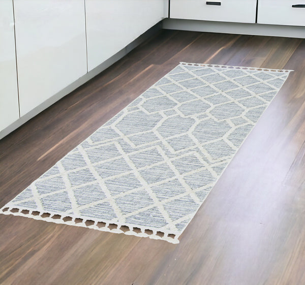 Homeroots 8' Gray And Ivory Abstract Runner Rug  Polyester 375671