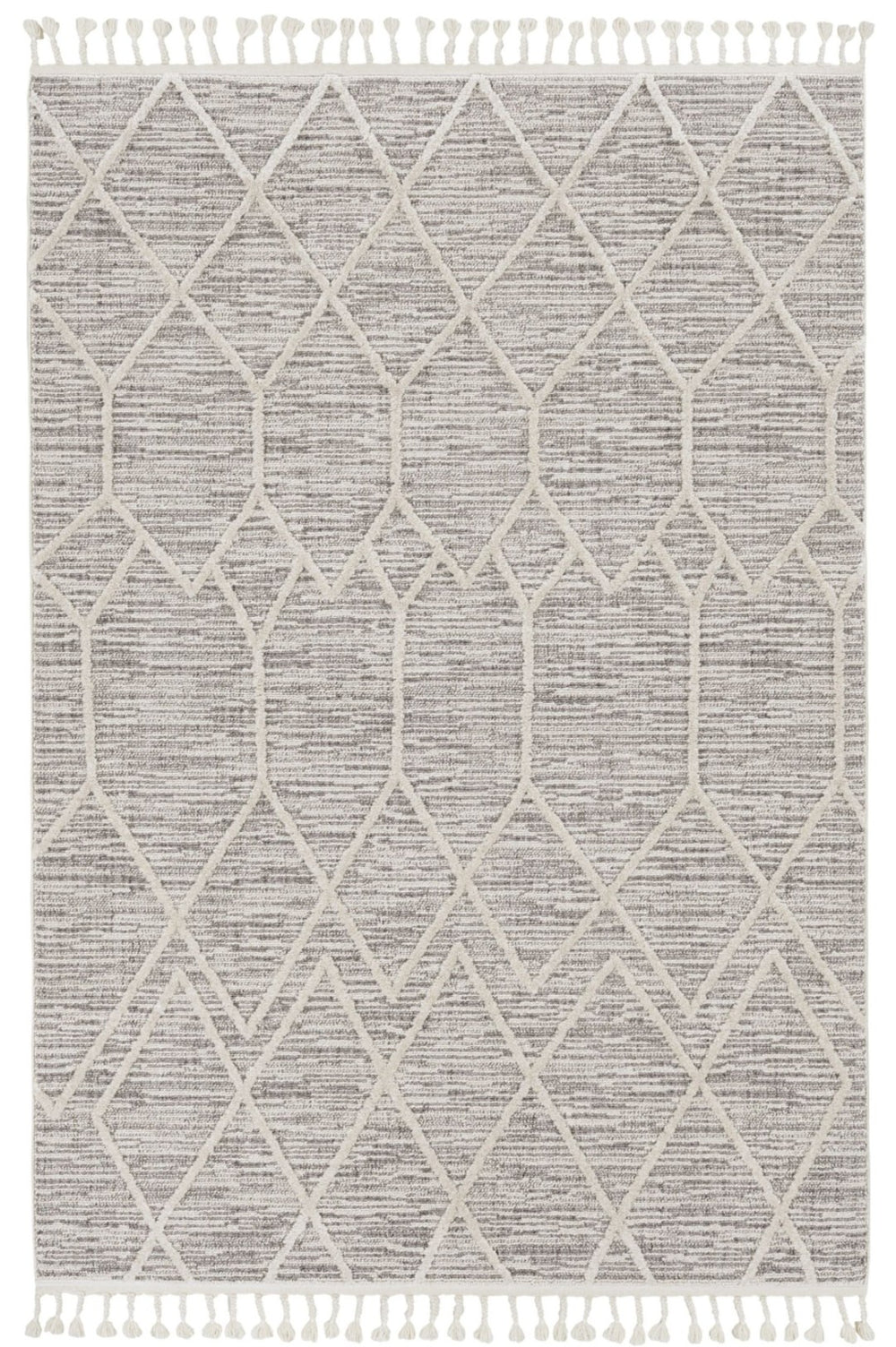 HomeRoots 12' Gray and Ivory Geometric Area Rug - Modern Design for Living Rooms, Durable Polyester, Easy Care 5' X 8' 375673