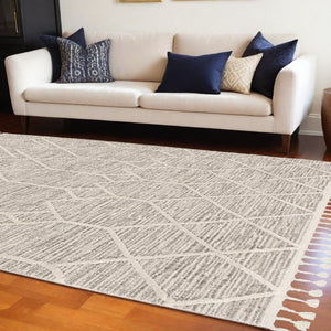 Homeroots 8' X 11' Ivory Grey Machine Woven Geometric Indoor Area Rug  Polyester 375674