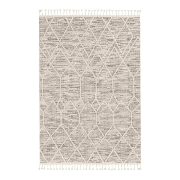HomeRoots 12' Gray and Ivory Geometric Area Rug - Modern Design for Living Rooms, Durable Polyester, Easy Care 8' X 11' 375674