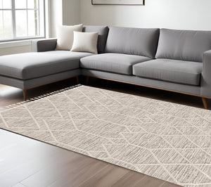 HomeRoots 12' Gray and Ivory Geometric Area Rug - Modern Design for Living Rooms, Durable Polyester, Easy Care 8' X 11' 375674