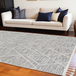 Homeroots 9' X 13' Ivory Grey Machine Woven Geometric Indoor Area Rug  Polyester 375675