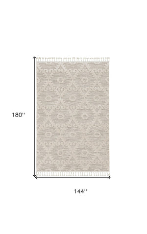 HomeRoots 12' Ivory Beige Area Rug - Contemporary Geometric Design, Durable Polyester for Living Spaces Elegance 12' X 15' 375676