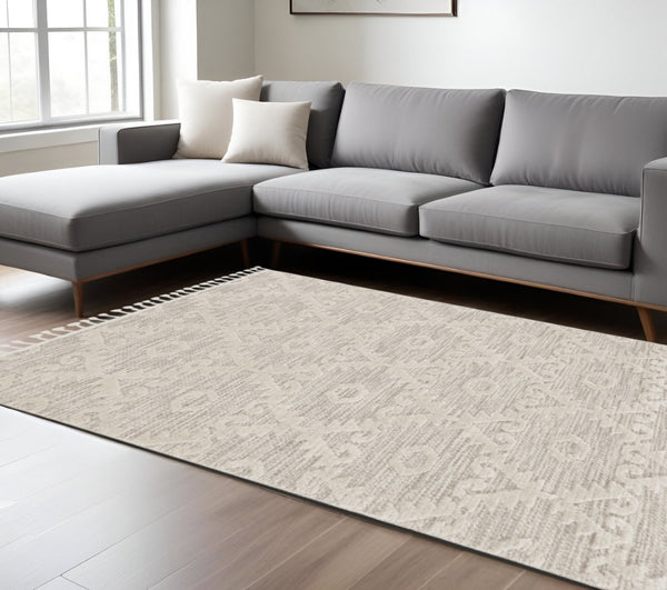 HomeRoots 12' Ivory Beige Area Rug - Contemporary Geometric Design, Durable Polyester for Living Spaces Elegance 12' X 15' 375676