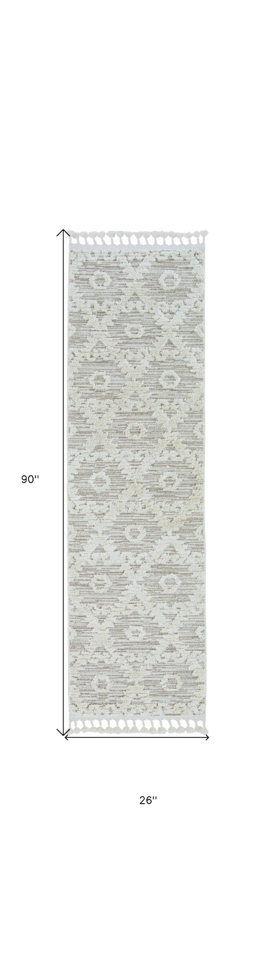 HomeRoots 12' Ivory Beige Area Rug - Contemporary Geometric Design, Durable Polyester for Living Spaces Elegance 8" Runner 375677