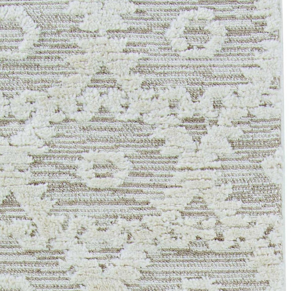 HomeRoots 12' Ivory Beige Area Rug - Contemporary Geometric Design, Durable Polyester for Living Spaces Elegance 8" Runner 375677