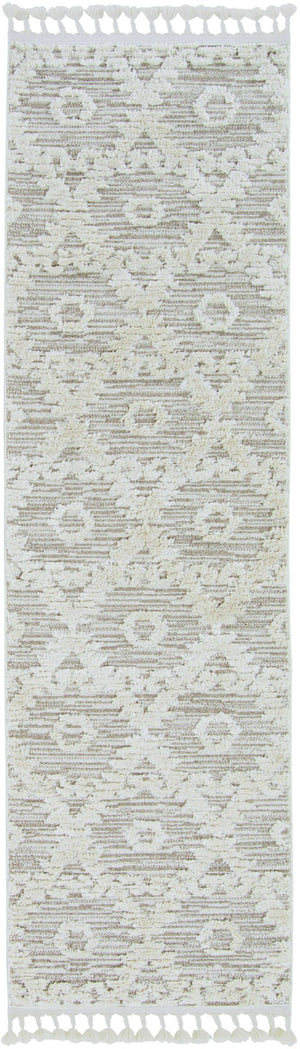 HomeRoots 12' Ivory Beige Area Rug - Contemporary Geometric Design, Durable Polyester for Living Spaces Elegance 8" Runner 375677