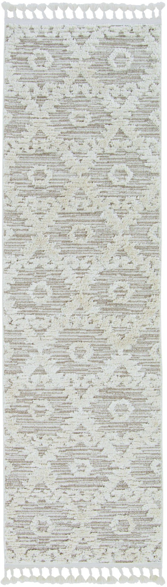 HomeRoots 12' Ivory Beige Area Rug - Contemporary Geometric Design, Durable Polyester for Living Spaces Elegance 8" Runner 375677