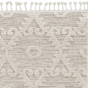 HomeRoots 12' Ivory Beige Area Rug - Contemporary Geometric Design, Durable Polyester for Living Spaces Elegance 8" Runner 375677