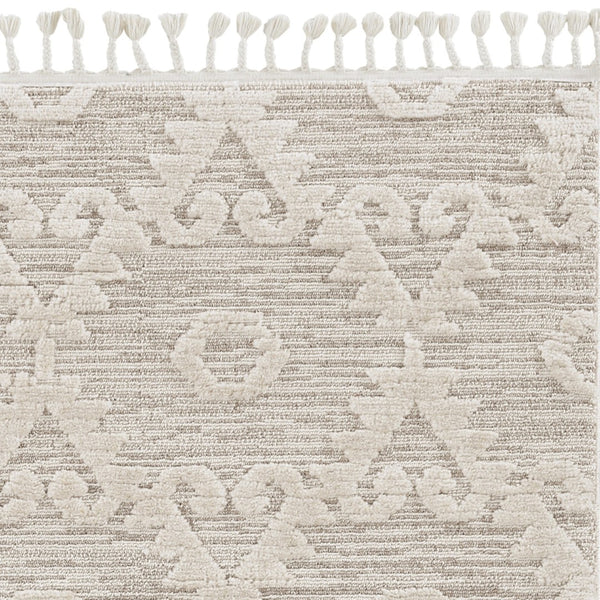 HomeRoots 12' Ivory Beige Area Rug - Contemporary Geometric Design, Durable Polyester for Living Spaces Elegance 8" Runner 375677