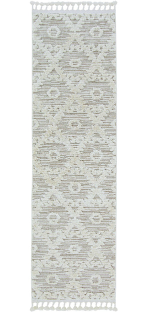 HomeRoots 12' Ivory Beige Area Rug - Contemporary Geometric Design, Durable Polyester for Living Spaces Elegance 8" Runner 375677