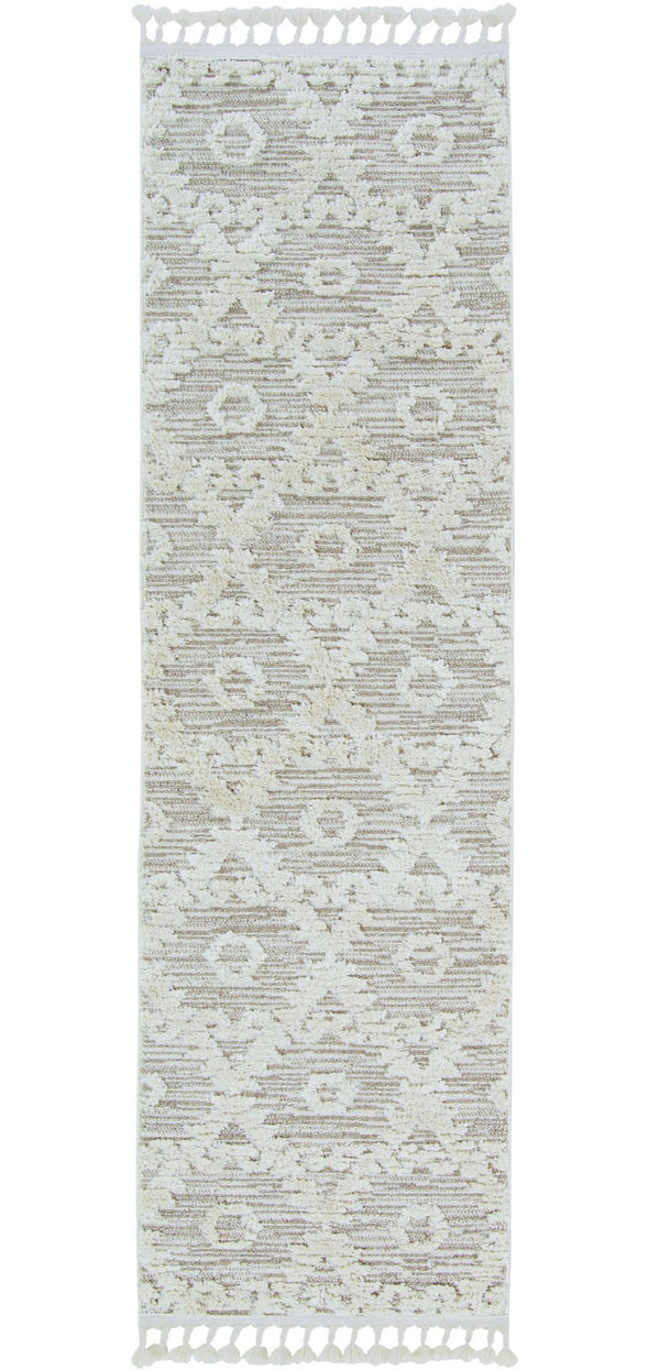 HomeRoots 12' Ivory Beige Area Rug - Contemporary Geometric Design, Durable Polyester for Living Spaces Elegance 8" Runner 375677