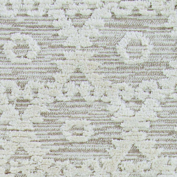 HomeRoots 12' Ivory Beige Area Rug - Contemporary Geometric Design, Durable Polyester for Living Spaces Elegance 8" Runner 375677