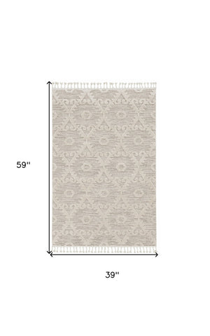 HomeRoots 12' Ivory Beige Area Rug - Contemporary Geometric Design, Durable Polyester for Living Spaces Elegance 3' X 5' 375678