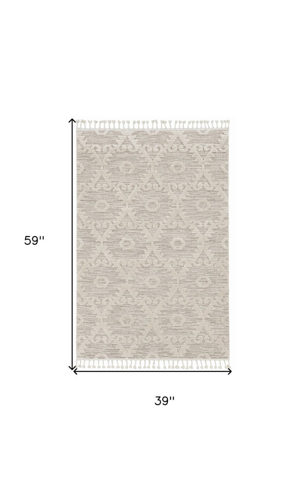 HomeRoots 12' Ivory Beige Area Rug - Contemporary Geometric Design, Durable Polyester for Living Spaces Elegance 3' X 5' 375678