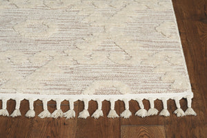 HomeRoots 12' Ivory Beige Area Rug - Contemporary Geometric Design, Durable Polyester for Living Spaces Elegance 3' X 5' 375678