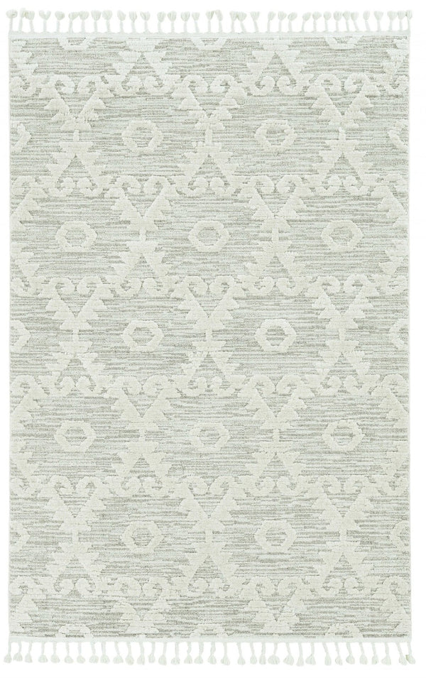 HomeRoots 12' Ivory Beige Area Rug - Contemporary Geometric Design, Durable Polyester for Living Spaces Elegance 5' X 8' 375679