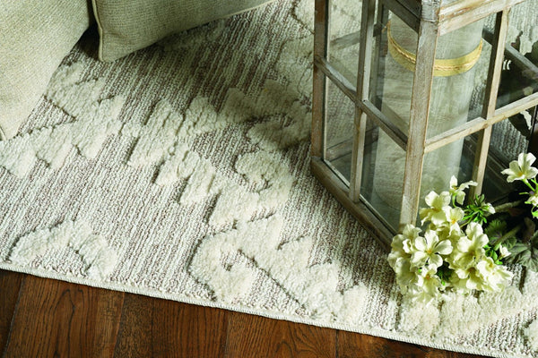 HomeRoots 12' Ivory Beige Area Rug - Contemporary Geometric Design, Durable Polyester for Living Spaces Elegance 5' X 8' 375679