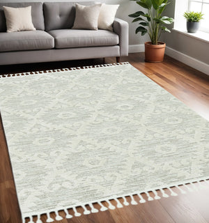 HomeRoots 12' Ivory Beige Area Rug - Contemporary Geometric Design, Durable Polyester for Living Spaces Elegance 5' X 8' 375679