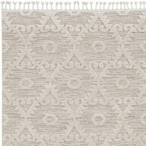 HomeRoots 12' Ivory Beige Area Rug - Contemporary Geometric Design, Durable Polyester for Living Spaces Elegance 8' X 11' 375680