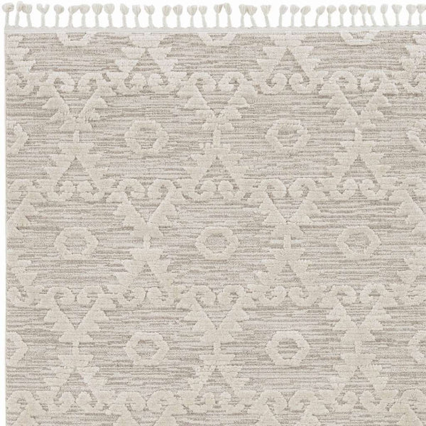 HomeRoots 12' Ivory Beige Area Rug - Contemporary Geometric Design, Durable Polyester for Living Spaces Elegance 8' X 11' 375680