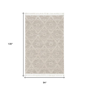 HomeRoots 12' Ivory Beige Area Rug - Contemporary Geometric Design, Durable Polyester for Living Spaces Elegance 8' X 11' 375680
