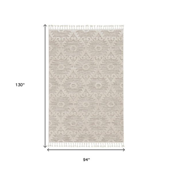 HomeRoots 12' Ivory Beige Area Rug - Contemporary Geometric Design, Durable Polyester for Living Spaces Elegance 8' X 11' 375680