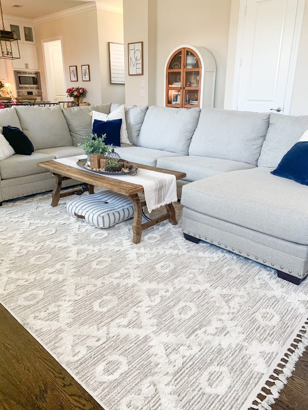 HomeRoots 12' Ivory Beige Area Rug - Contemporary Geometric Design, Durable Polyester for Living Spaces Elegance 8' X 11' 375680