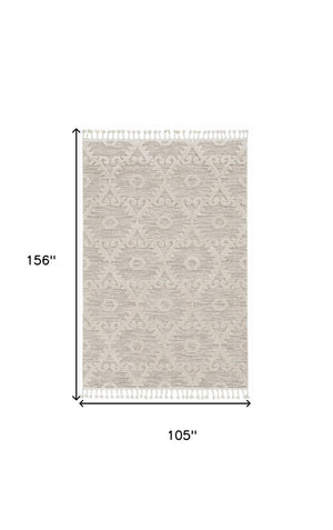 HomeRoots 12' Ivory Beige Area Rug - Contemporary Geometric Design, Durable Polyester for Living Spaces Elegance 9" x 13" 375681