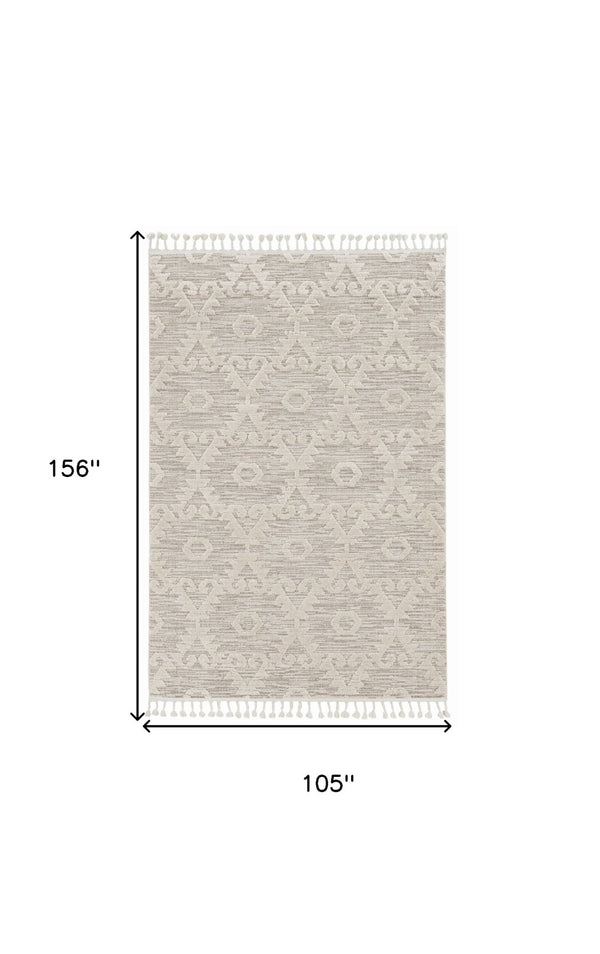HomeRoots 12' Ivory Beige Area Rug - Contemporary Geometric Design, Durable Polyester for Living Spaces Elegance 9" x 13" 375681