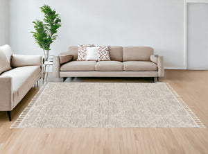 HomeRoots 12' Ivory Beige Area Rug - Contemporary Geometric Design, Durable Polyester for Living Spaces Elegance 9" x 13" 375681
