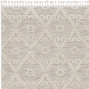 HomeRoots 12' Ivory Beige Area Rug - Contemporary Geometric Design, Durable Polyester for Living Spaces Elegance 9" x 13" 375681