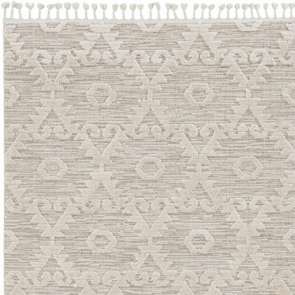 HomeRoots 12' Ivory Beige Area Rug - Contemporary Geometric Design, Durable Polyester for Living Spaces Elegance 9" x 13" 375681