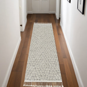 HomeRoots 12' Gray and Ivory Geometric Area Rug - Modern Elegant Design for Living Spaces and Comfort Underfoot 8" Runner 375683
