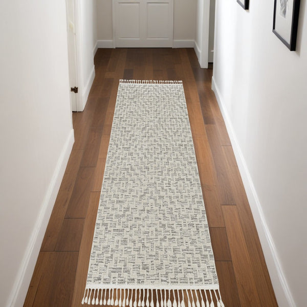 HomeRoots 12' Gray and Ivory Geometric Area Rug - Modern Elegant Design for Living Spaces and Comfort Underfoot 8" Runner 375683