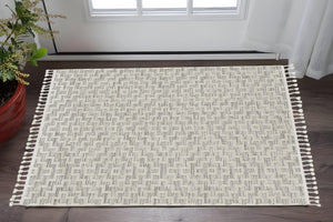 HomeRoots 12' Gray and Ivory Geometric Area Rug - Modern Elegant Design for Living Spaces and Comfort Underfoot 3' X 5' 375684