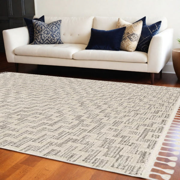 HomeRoots 12' Gray and Ivory Geometric Area Rug - Modern Elegant Design for Living Spaces and Comfort Underfoot 8' X 11' 375686