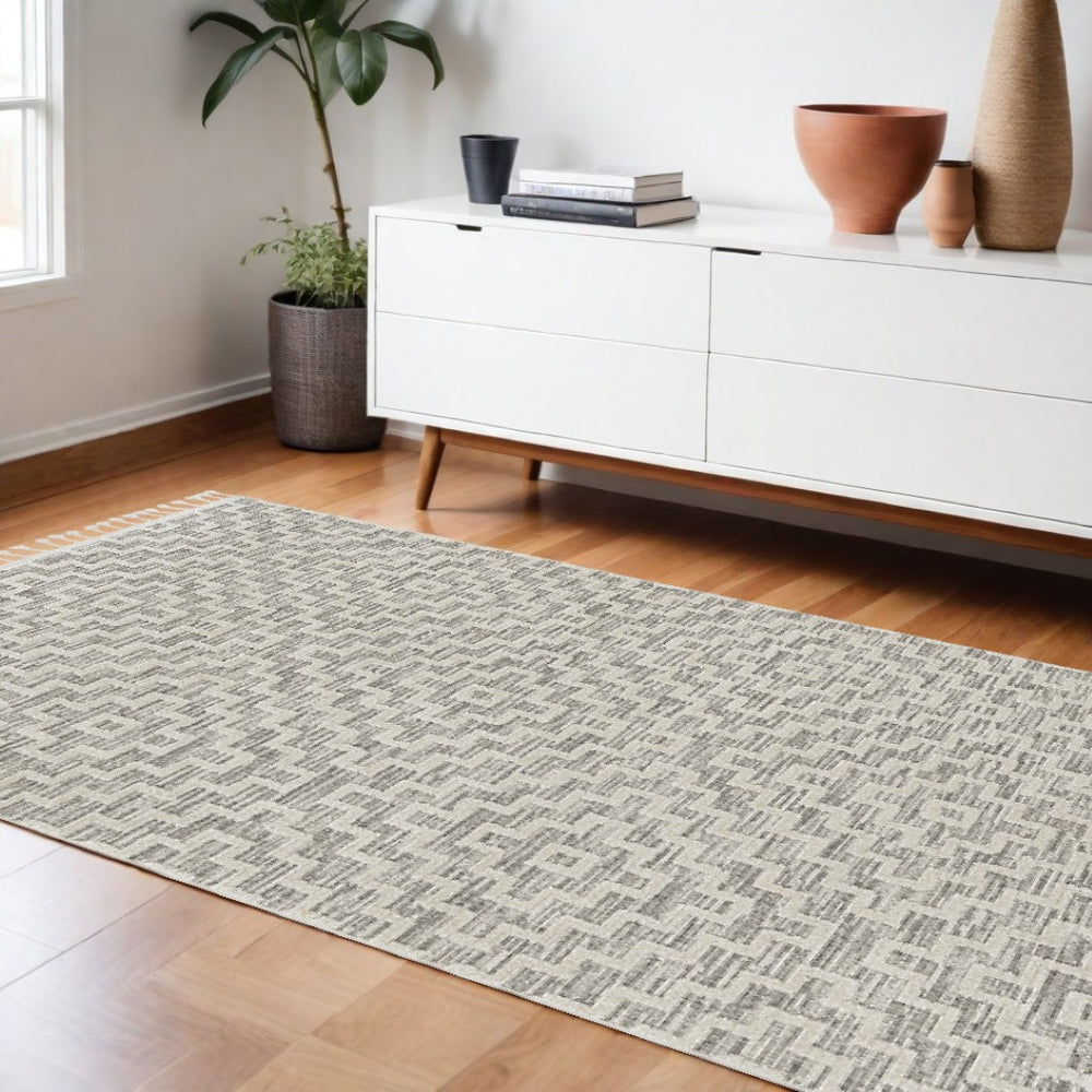 HomeRoots 12' Gray and Ivory Geometric Area Rug - Modern Elegant Design for Living Spaces and Comfort Underfoot 9" x 13" 375687