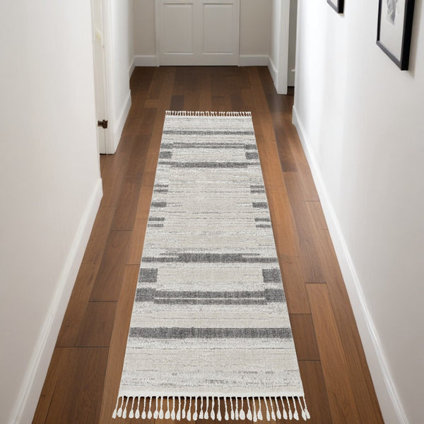 HomeRoots 12' Gray and Ivory Abstract Area Rug - Contemporary Design for Modern Living Spaces and Décor 8' Runner Rectangle 375689