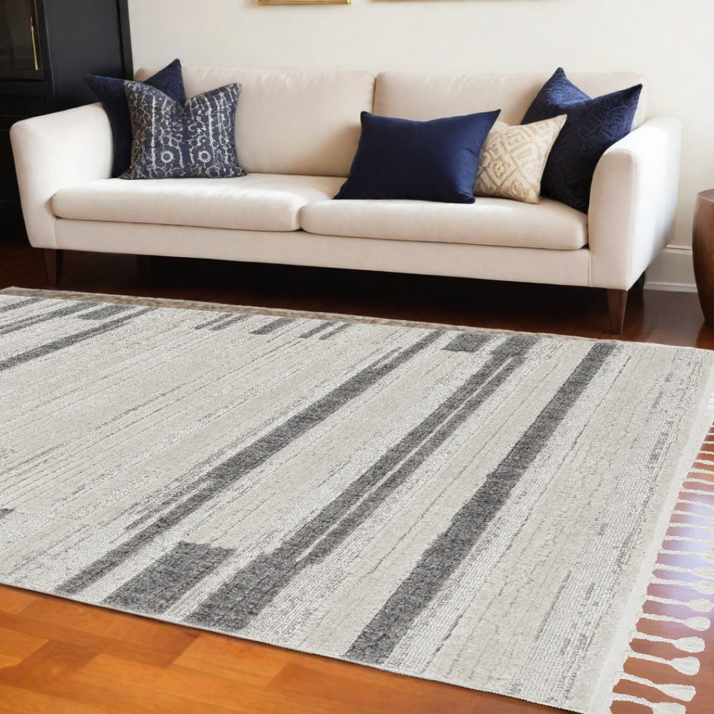 HomeRoots 12' Gray and Ivory Abstract Area Rug - Contemporary Design for Modern Living Spaces and Décor 9" x 13" 375693