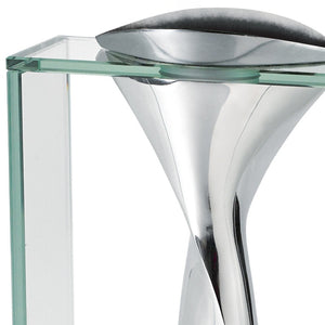 HomeRoots 14" Clear Cylinder Vase - Elegant Crystal Glass & Aluminum Accent for Modern Home Décor & Gifts 375721