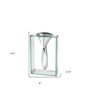 HomeRoots 14" Clear Cylinder Vase - Elegant Crystal Glass & Aluminum Accent for Modern Home Décor & Gifts 375721