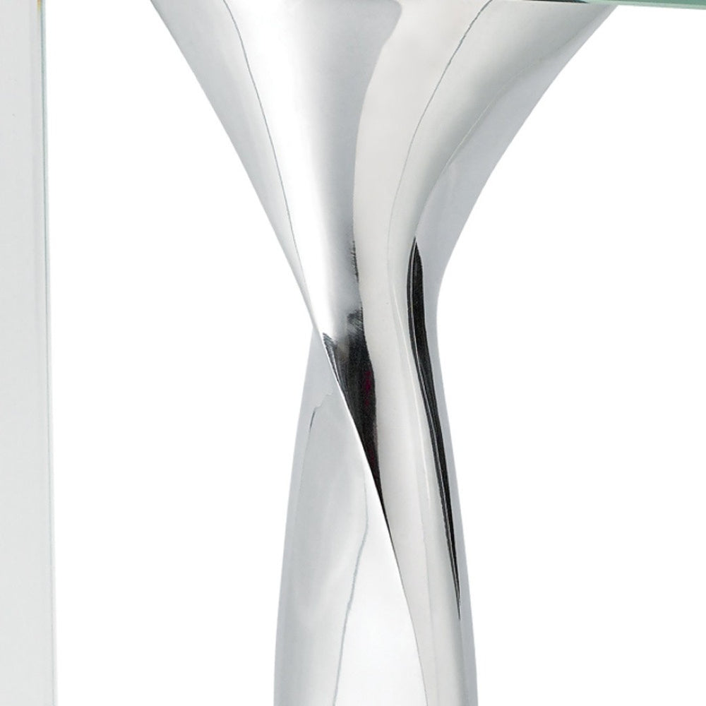 HomeRoots 14" Clear Cylinder Vase - Elegant Crystal Glass & Aluminum Accent for Modern Home Décor & Gifts 375721