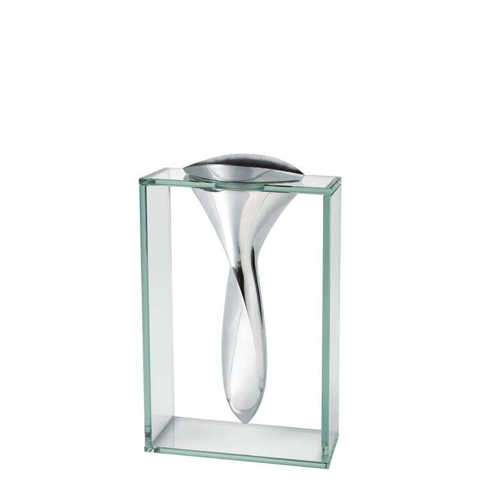 HomeRoots 14" Clear Cylinder Vase - Elegant Crystal Glass & Aluminum Accent for Modern Home Décor & Gifts 375721
