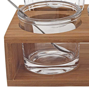Homeroots 6 Mouth Blown Crystal Jam Set With 3 Glass Jars And Spoons On A Wood Stand   375725