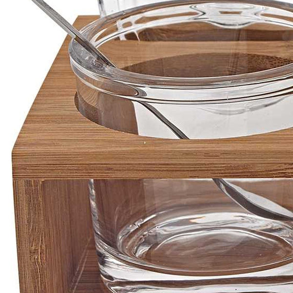Homeroots 6 Mouth Blown Crystal Jam Set With 3 Glass Jars And Spoons On A Wood Stand   375725