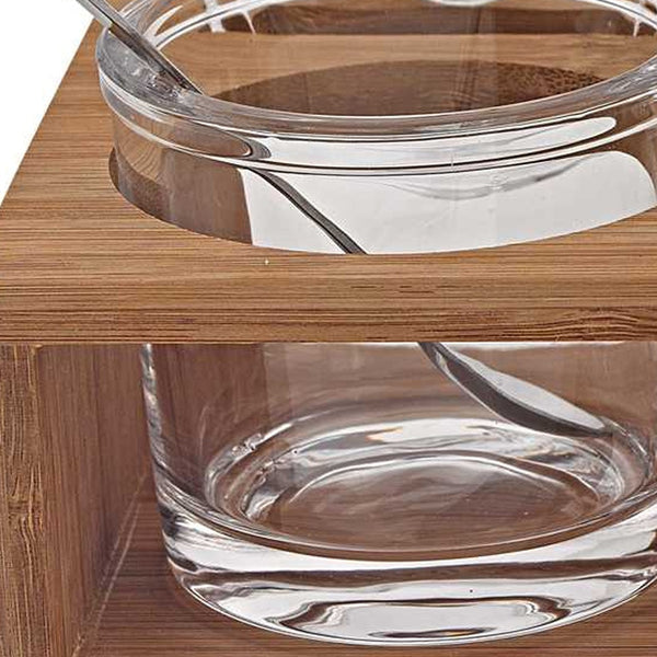 Homeroots 6 Mouth Blown Crystal Jam Set With 3 Glass Jars And Spoons On A Wood Stand   375725
